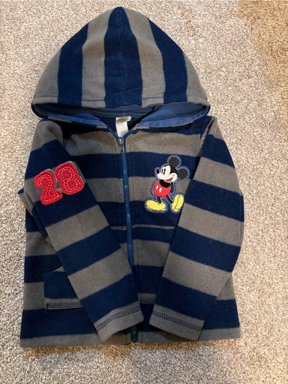 Striped Navy & Gray Kids Hoodie with Mickey Patch